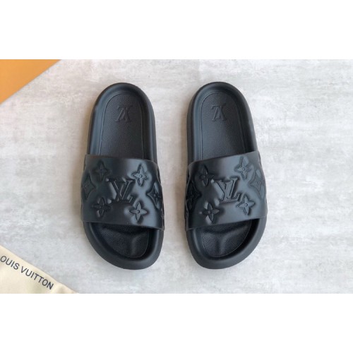 Louis Vuitton 1A9FKK Waterfront mule Sandal in Black Monogram-embossed rubber