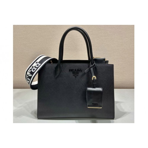 Prada 1BA155 Monochrome medium Saffiano bag in Black Saffiano Leather