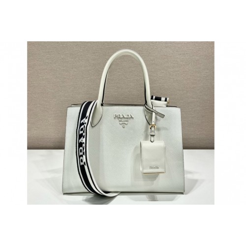 Prada 1BA155 Monochrome medium Saffiano bag in White Saffiano Leather