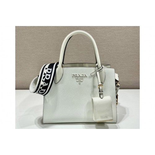 Prada 1BA156 Small Saffiano Leather Prada Monochrome Bag in White Saffiano Leather