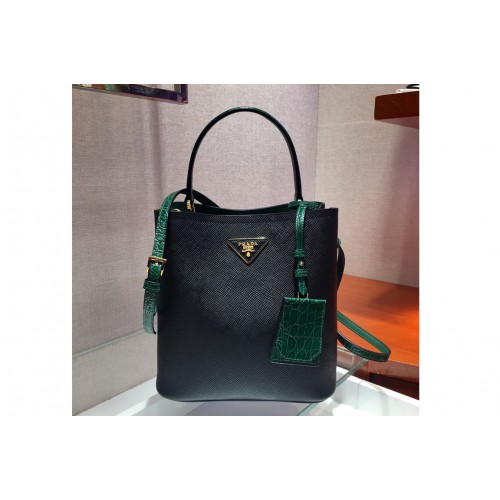 Prada 1BA212 Panier Medium bags Black Green Saffiano leather