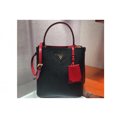 Prada 1BA212 Panier Medium bags Black Red Saffiano leather