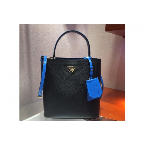Prada 1BA212 Panier Medium bags Black Blue Saffiano leather
