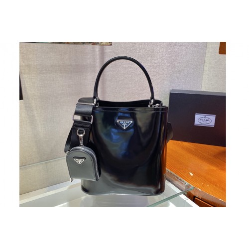 Prada 1BA212 Medium Saffiano Leather Prada Panier Bag in Black Leather
