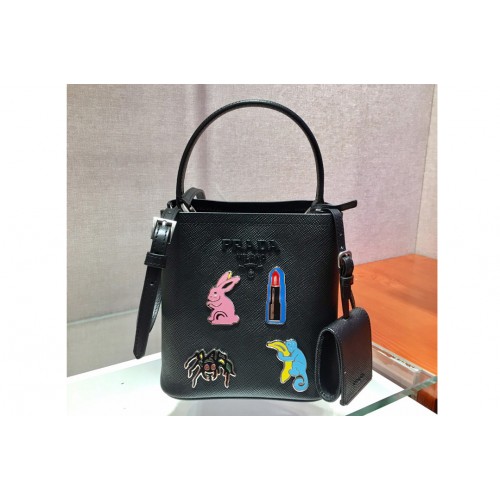 Prada 1BA217 Panier Small bag Black Saffiano leather