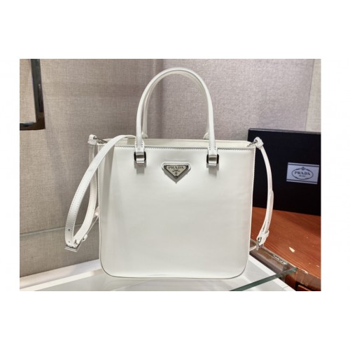Prada 1BA330 Brushed leather tote bag in White Leather