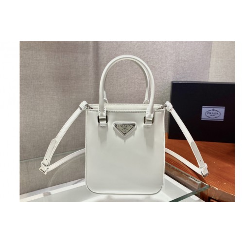 Prada 1BA331 Small brushed leather tote Bag in White Leather