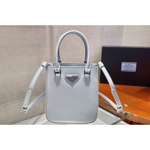 Prada 1BA331 Small brushed leather tote Bag in Blue Leather