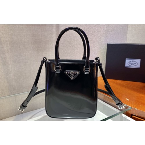 Prada 1BA331 Small brushed leather tote Bag in Black Leather