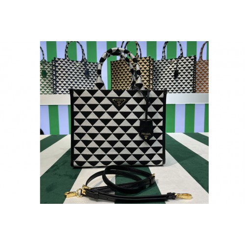 Prada 1BA354 Small Prada Symbole jacquard fabric handbag in Black White