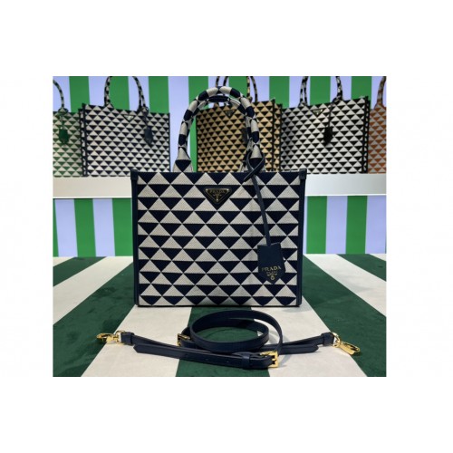 Prada 1BA354 Small Prada Symbole jacquard fabric handbag in Blue White