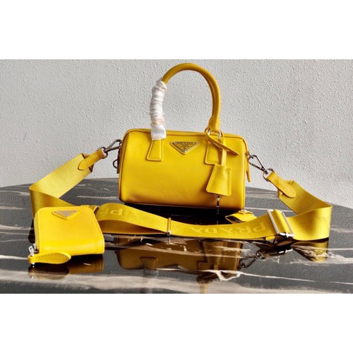 Prada 1BB846 Saffiano Leather Boston bag in Yellow Saffiano Leather