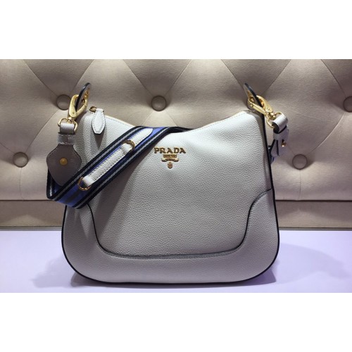 Prada 1BC052 Web Stripe Strap Crossbody Bags White Vitello Leather