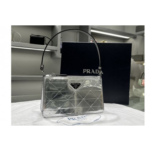 Prada 1BC155 Metallic leather mini-bag in Silver Leahter