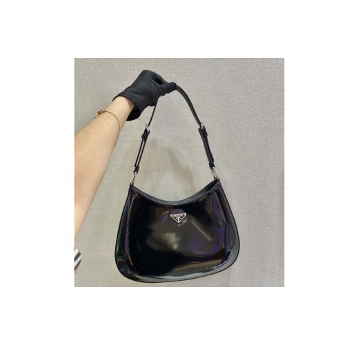 Prada 1BC156 Prada Cleo brushed leather shoulder bag in Black brushed leather