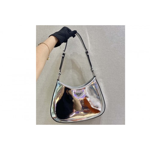 Prada 1BC156 Prada Cleo brushed leather shoulder bag in Silver brushed leather
