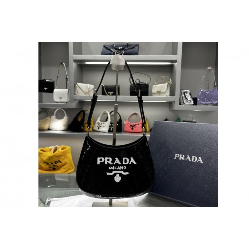 Prada 1BC169 Prada Cleo sequined bag in Black White Fabric Leather