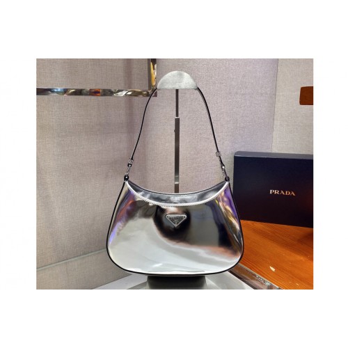 Prada 1BC499 Cleo brushed leather shoulder bag in Silver Leather