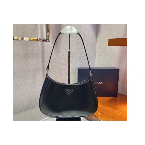 Prada 1BC499 Prada Cleo brushed leather shoulder bag in Black brushed leather