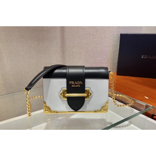 Prada 1BH018 Leather Prada Cahier Bag in White Black Leather