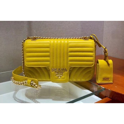 Prada 1BD108 Diagramme medium leather bags Yellow Stitched leather