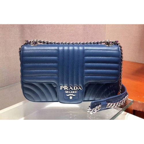 Prada 1BD108 Diagramme medium leather bags Blue Stitched leather
