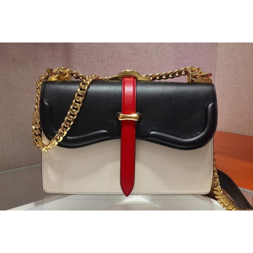 Prada 1BD188 Belle leather shoulder bags Black White Calf Leather