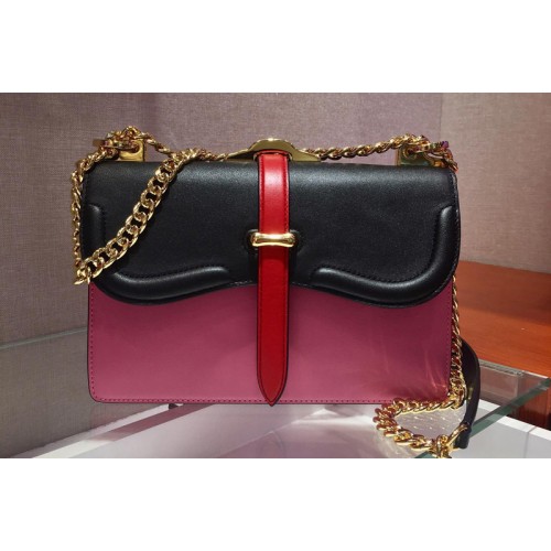 Prada 1BD188 Belle leather shoulder bags Black Pink Calf Leather