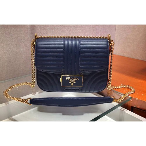 Prada 1BD217 Diagramme leather shoulder bags Blue Calf leather