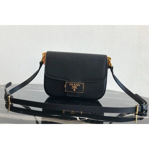 Prada 1BD217 Embleme Saffiano leather bag in Black Saffiano leather