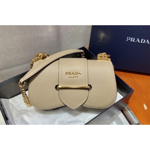 Prada 1BD219 Saffiano Leather Prada Sidonie Bag in Beige Saffiano leather