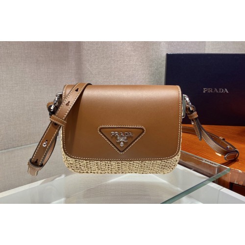 Prada 1BD243 Raffia and Leather Shoulder Bag