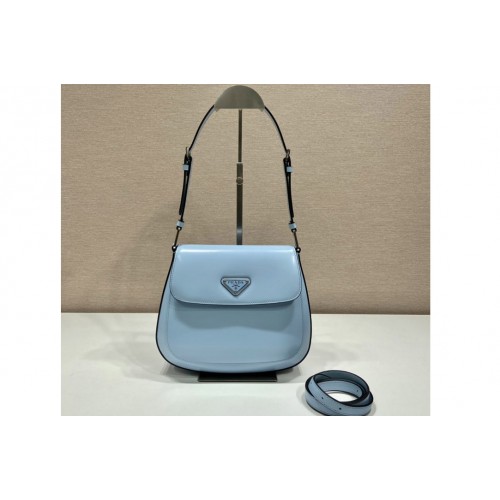 Prada 1BD303 Prada Cleo brushed leather shoulder bag in Blue Leather