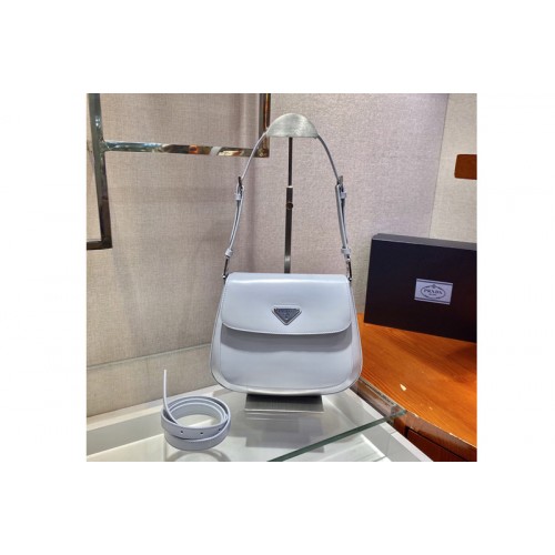 Prada 1BD303 Prada Cleo brushed leather shoulder bag with flap in Blue brushed leather