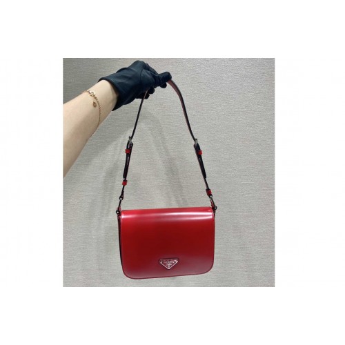 Prada 1BD308 Brushed leather shoulder bag in Red Leather