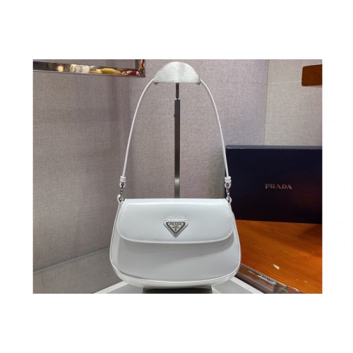 Prada 1BD311 Prada Cleo brushed leather shoulder bag with flap in White brushed leather