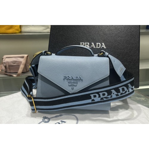 Prada 1BD317 Prada Monochrome Saffiano and leather bag in Blue Leather
