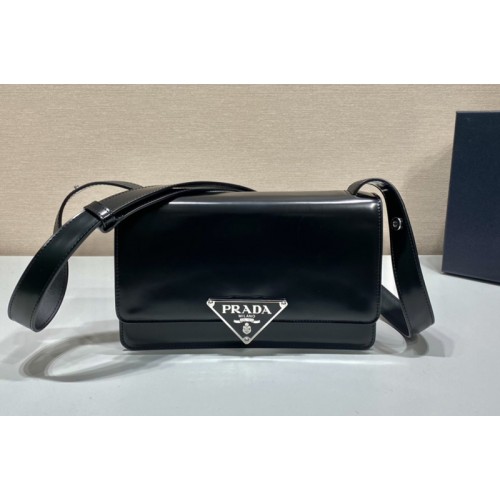 Prada 1BD321 Prada Embleme brushed-leather bag in Black Leather