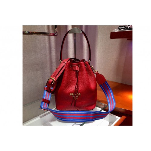 Prada 1BE018 Leather bucket bags Red Calf leather
