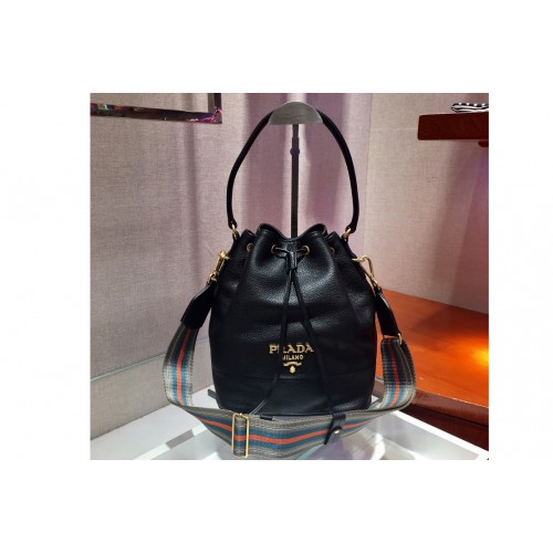 Prada 1BE018 Leather bucket bags Black Calf leather