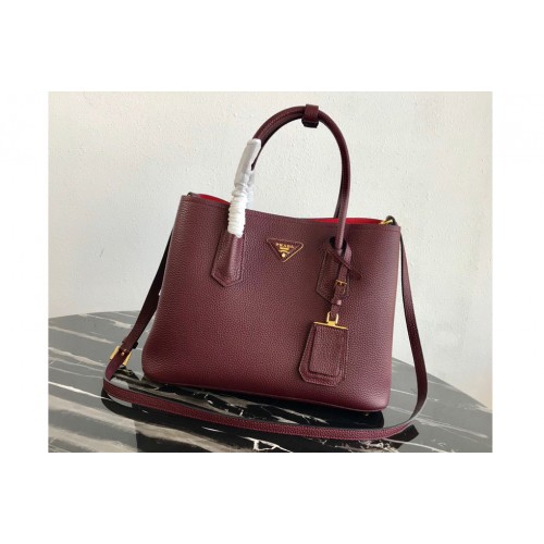 Prada 1BG008 Double Medium Bag in Burgundy Saffiano leather