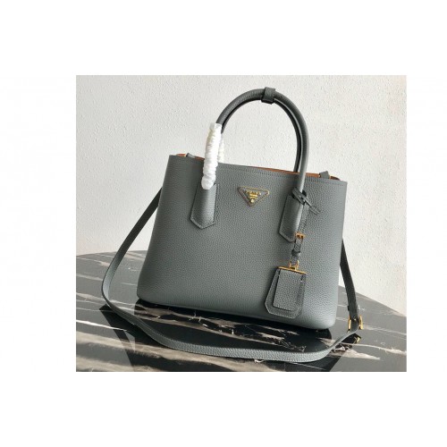 Prada 1BG008 Double Medium Bag in Gray Saffiano leather