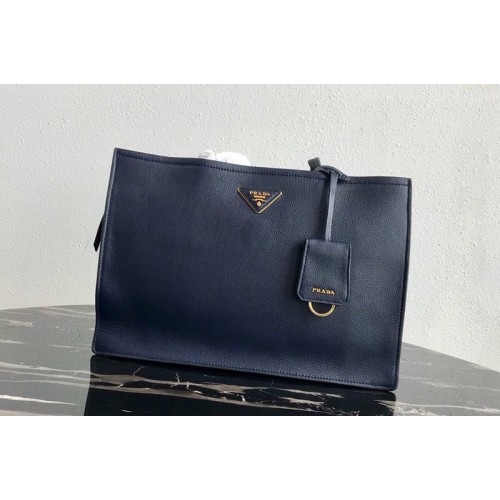 Prada 1BG122 Leather tote Bag in Navy Blue Calf leather
