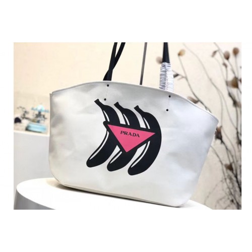 Prada 1BG218 Bananas Printed Canvas Tote Bags White