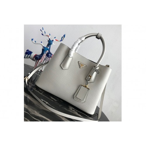 Prada 1BG2775 Double Medium Bag in White Black Saffiano leather