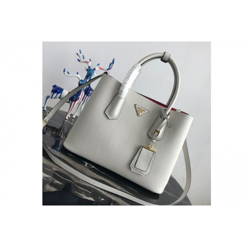 Prada 1BG2775 Double Medium Bag in White Red Saffiano leather