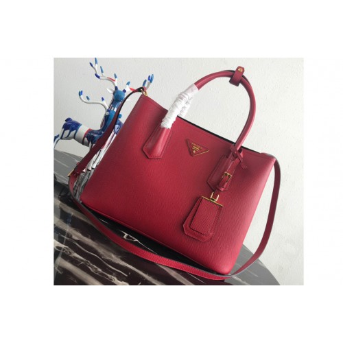 Prada 1BG2775 Double Medium Bag in Red Black Saffiano leather