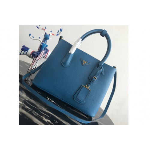 Prada 1BG2775 Double Medium Bag in Blue Black Saffiano leather