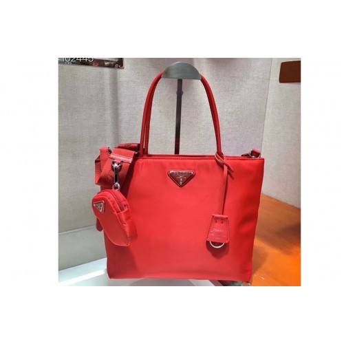Prada 1BG320 Tesuto Shopping Tote Bags Red Nylon Leather