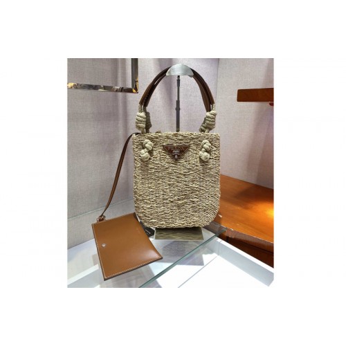 Prada 1BG327 Corn Husk and Leather Tote Bag